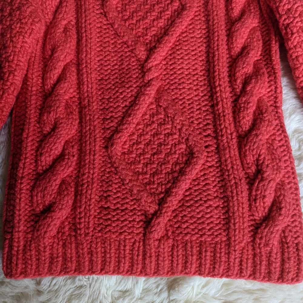 I Love Mr. Mittens Diamond Oversized Cable Knit Wool Sweater in Red - Picture 4 of 16